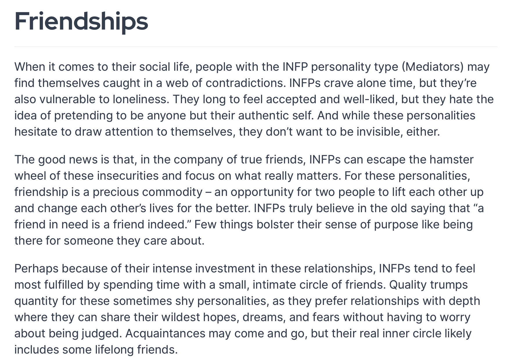 INFP friendships description